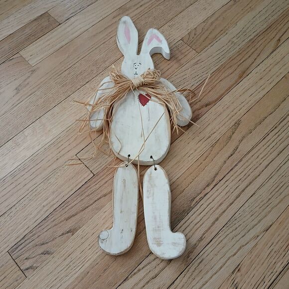 Moveable Handmade Wooden Shaped Easter Bunny Rabbit Wall Hanging Decoration 20" - Picture 3 of 7